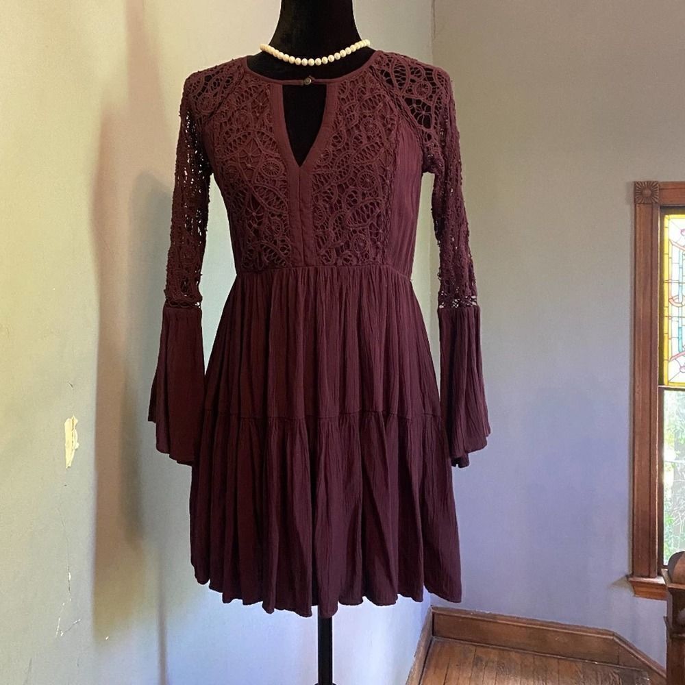 Whimsigoth American Eagle Outfitters Maroon Knit Dress Boho - XS